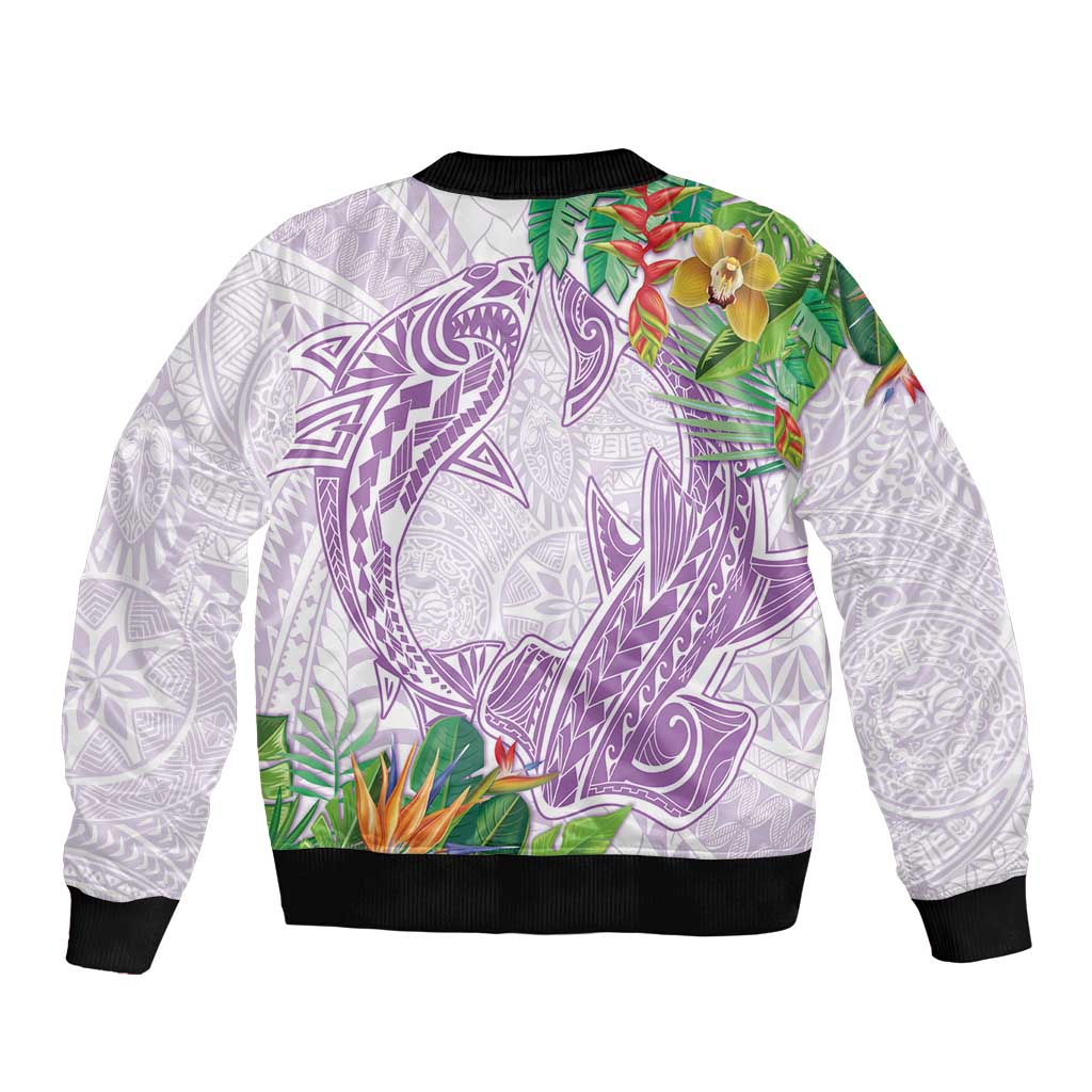 Polynesia Sleeve Zip Bomber Jacket Sharks Duo Tropical Lavender LT7 - Polynesian Pride