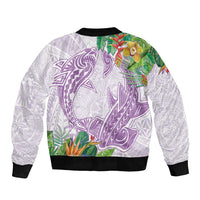 Polynesia Sleeve Zip Bomber Jacket Sharks Duo Tropical Lavender LT7 - Polynesian Pride