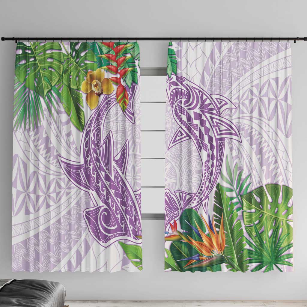 Polynesia Window Curtain Sharks Duo Tropical Lavender LT7 With Hooks Lavender - Polynesian Pride