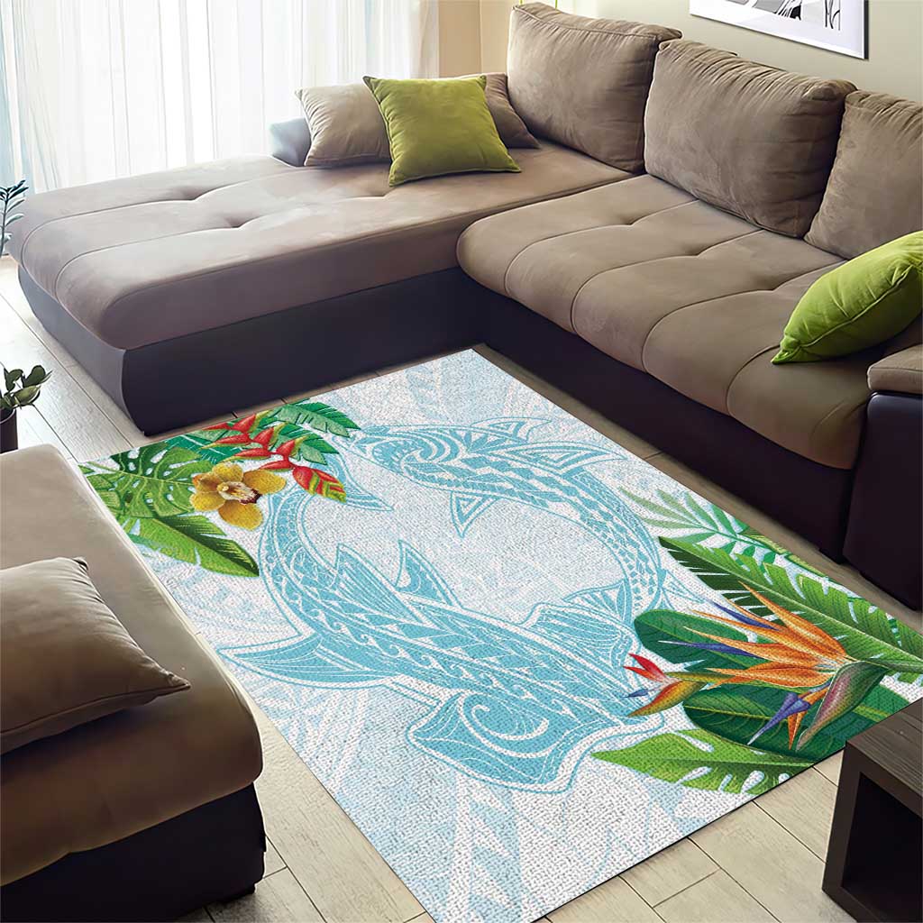 Polynesia Area Rug Sharks Duo Tropical Turquoise LT7 - Polynesian Pride