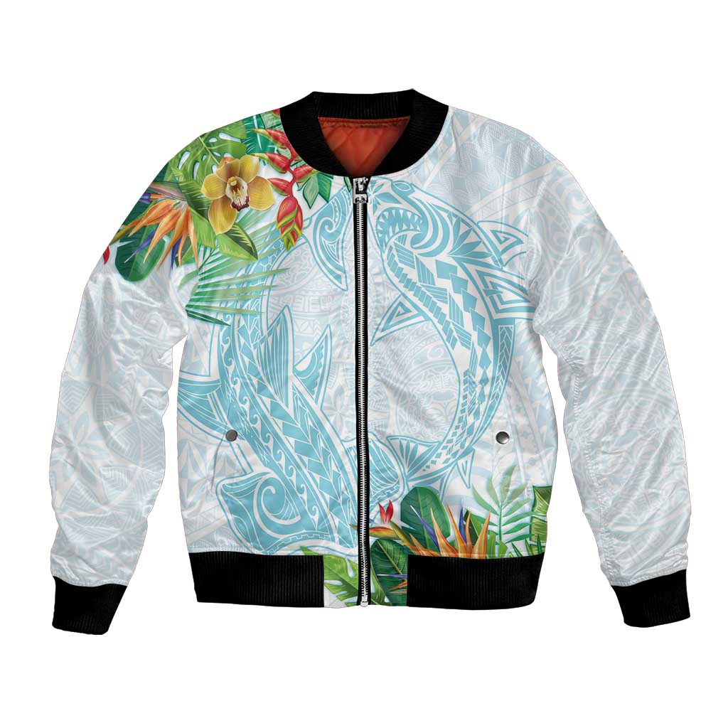 Polynesia Bomber Jacket Sharks Duo Tropical Turquoise LT7 Unisex Turquoise - Polynesian Pride