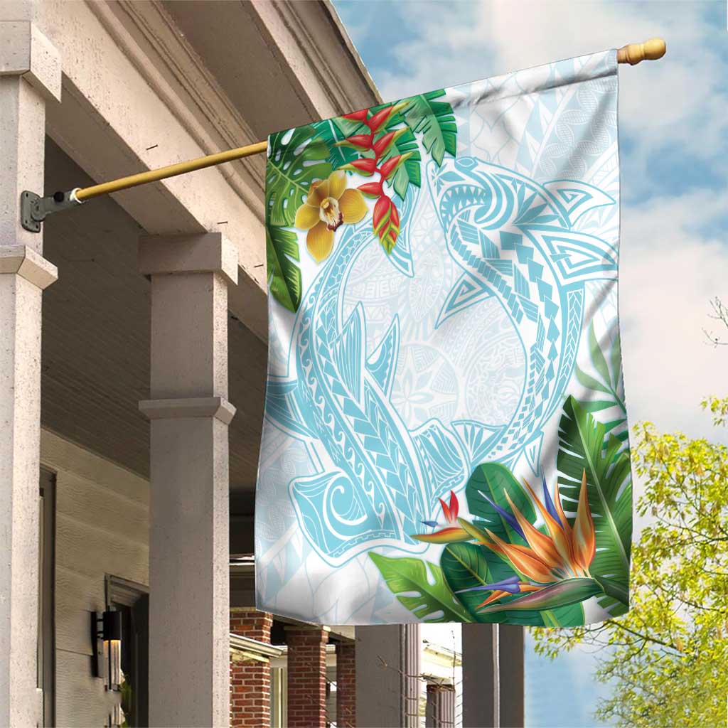Polynesia Garden Flag Sharks Duo Tropical Turquoise LT7 House Flag Turquoise - Polynesian Pride