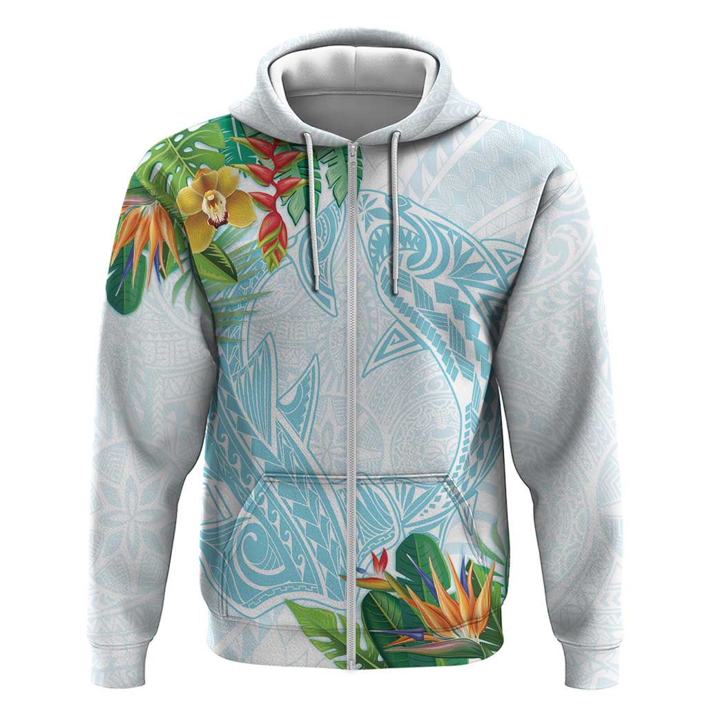 Polynesia Hoodie Sharks Duo Tropical Turquoise LT7 Zip Hoodie Turquoise - Polynesian Pride