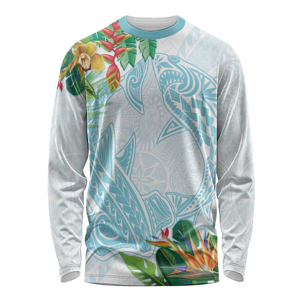 Polynesia Long Sleeve Shirt Sharks Duo Tropical Turquoise LT7 Unisex Turquoise - Polynesian Pride