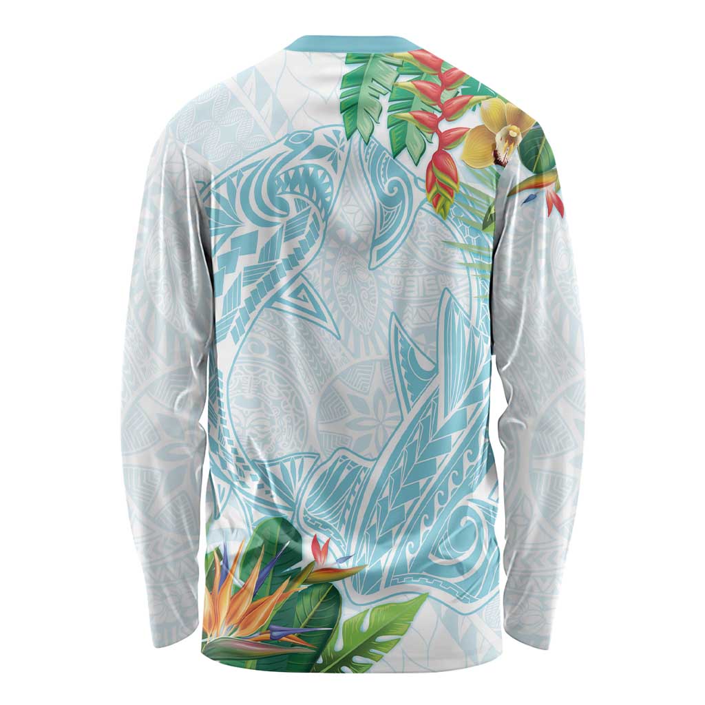 Polynesia Long Sleeve Shirt Sharks Duo Tropical Turquoise LT7 - Polynesian Pride