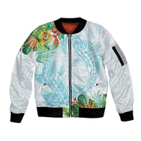 Polynesia Sleeve Zip Bomber Jacket Sharks Duo Tropical Turquoise LT7 Unisex Turquoise - Polynesian Pride