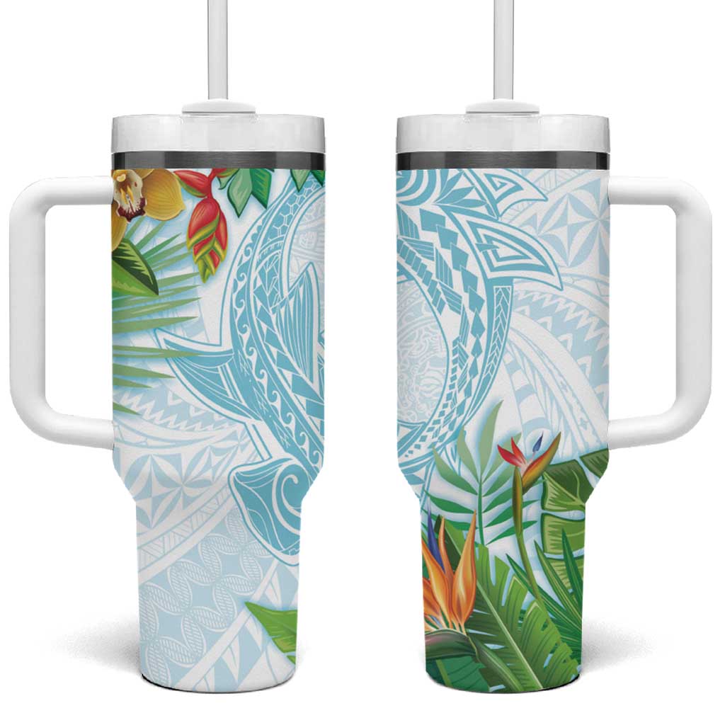 Polynesia Tumbler With Handle Sharks Duo Tropical Turquoise LT7 One Size: 40 oz Turquoise - Polynesian Pride
