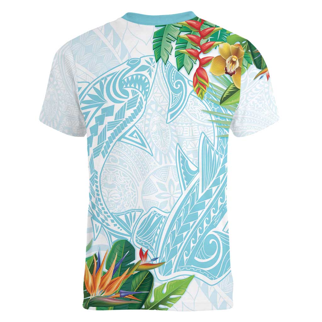 Polynesia Women V-Neck T-Shirt Sharks Duo Tropical Turquoise LT7 - Polynesian Pride