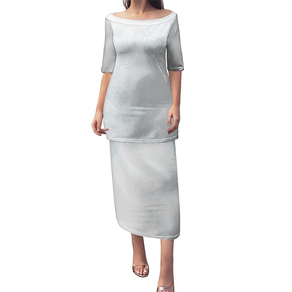 Polynesia Puletasi Sharks Duo Tropical Off White LT7 Long Dress White - Polynesian Pride