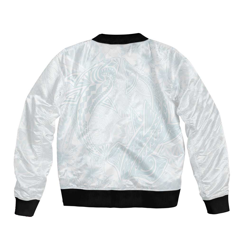 Polynesia Sleeve Zip Bomber Jacket Sharks Duo Tropical Off White LT7 - Polynesian Pride