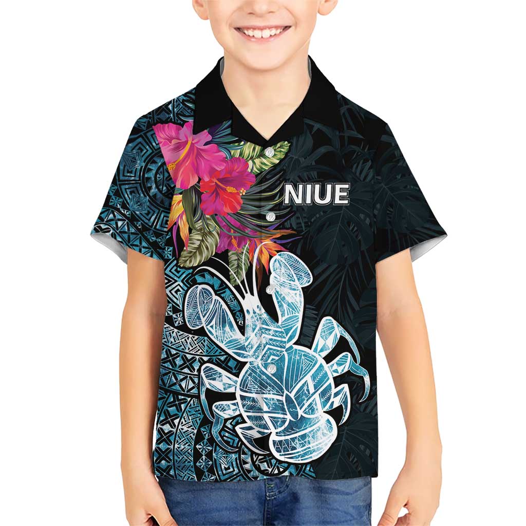 Niue Personalised Kid Hawaiian Shirt Hiapo Mix Coconut Crab LT7 Kid Art - Polynesian Pride