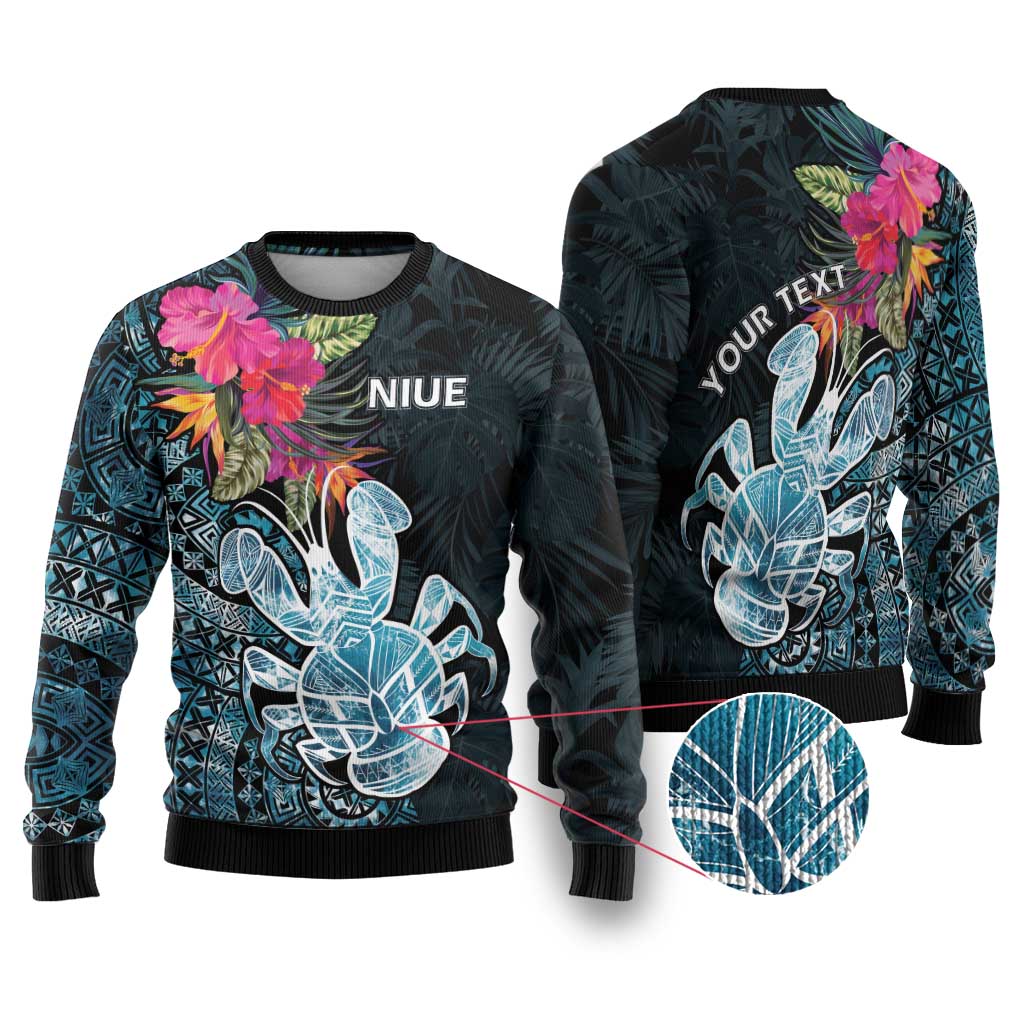 Niue Personalised Ugly Christmas Sweater Hiapo Mix Coconut Crab LT7 Art - Polynesian Pride