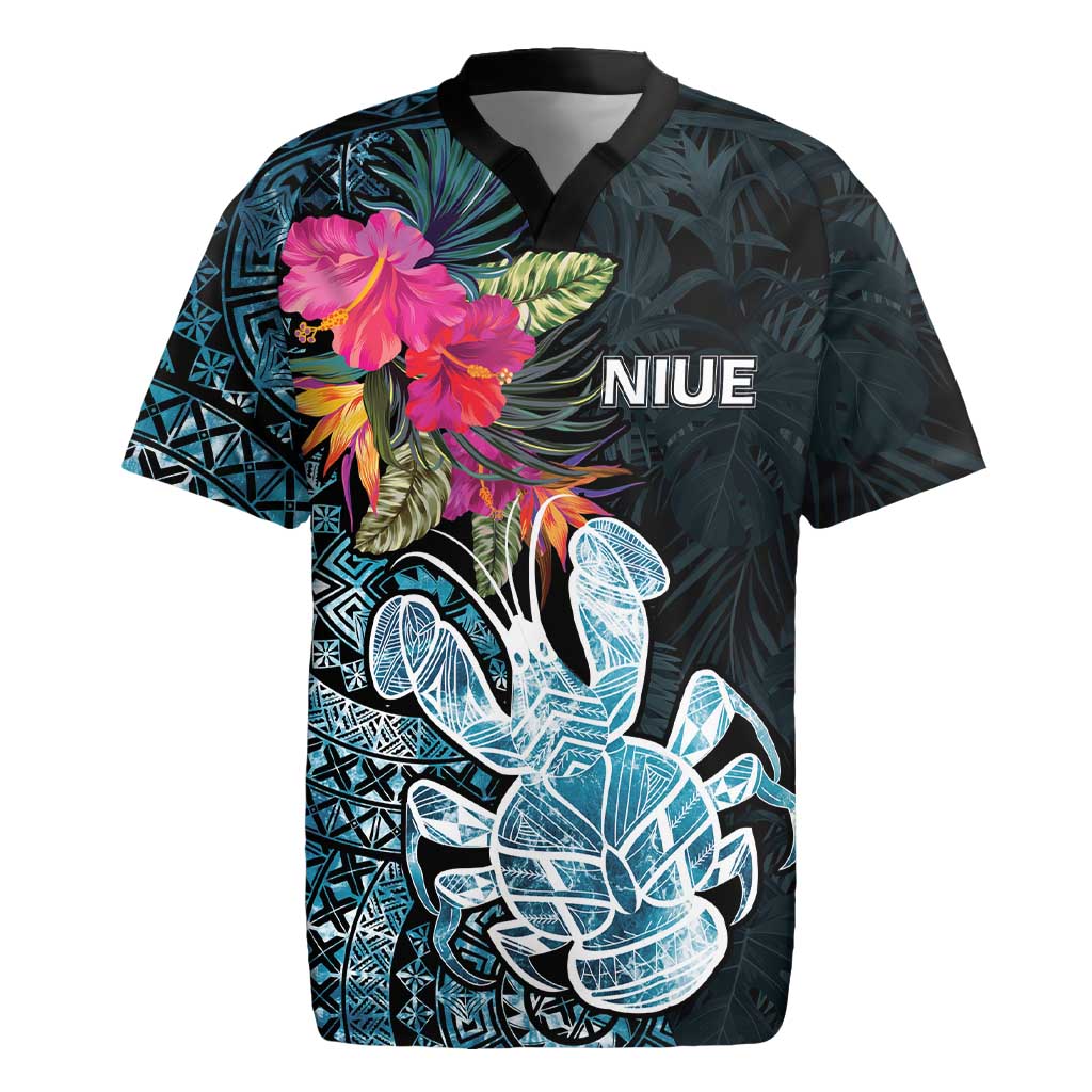 Niue Personalised Rugby Jersey Hiapo Mix Coconut Crab LT7 Art - Polynesian Pride