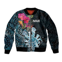 Niue Personalised Sleeve Zip Bomber Jacket Hiapo Mix Coconut Crab LT7 Unisex Art - Polynesian Pride