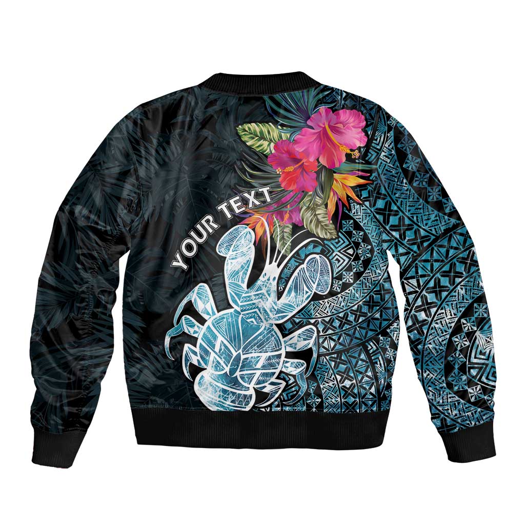 Niue Personalised Sleeve Zip Bomber Jacket Hiapo Mix Coconut Crab LT7 - Polynesian Pride