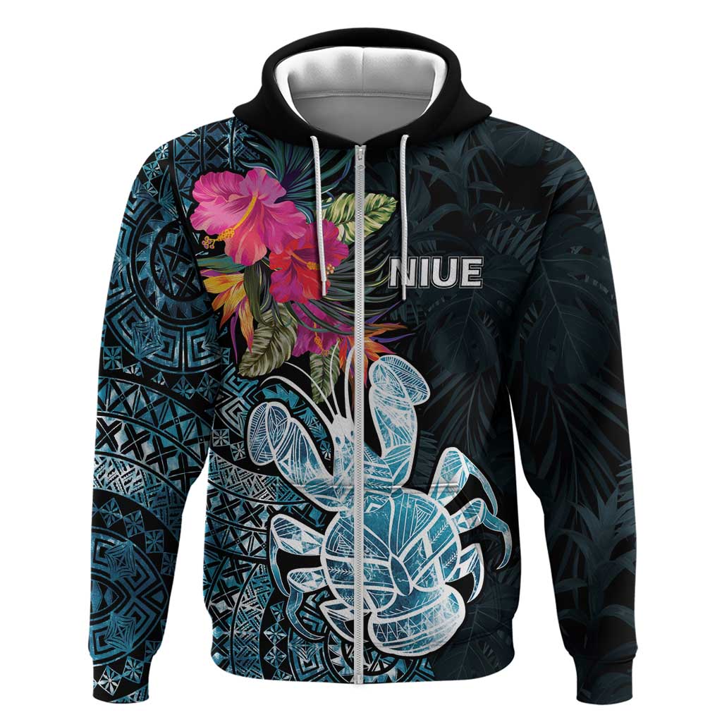 Niue Personalised Zip Hoodie Hiapo Mix Coconut Crab LT7 Zip Hoodie Art - Polynesian Pride