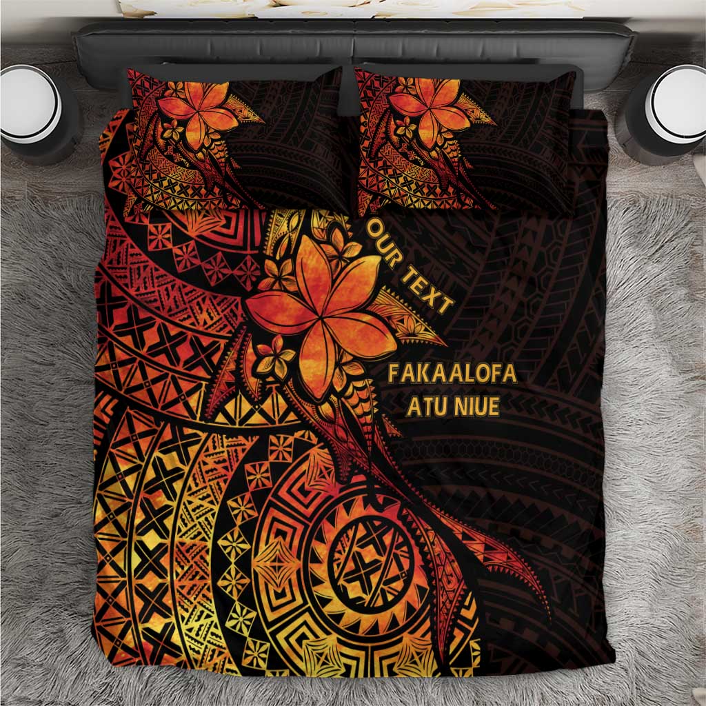 Niue Fakaalofa Atu Personalised Bedding Set Whale Hiapo Fiery Motif