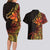 Niue Fakaalofa Atu Personalised Couples Matching Long Sleeve Bodycon Dress and Hawaiian Shirt Whale Hiapo Fiery Motif