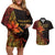 Niue Fakaalofa Atu Personalised Couples Matching Off Shoulder Short Dress and Hawaiian Shirt Whale Hiapo Fiery Motif