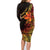 Niue Fakaalofa Atu Personalised Family Matching Long Sleeve Bodycon Dress and Hawaiian Shirt Whale Hiapo Fiery Motif