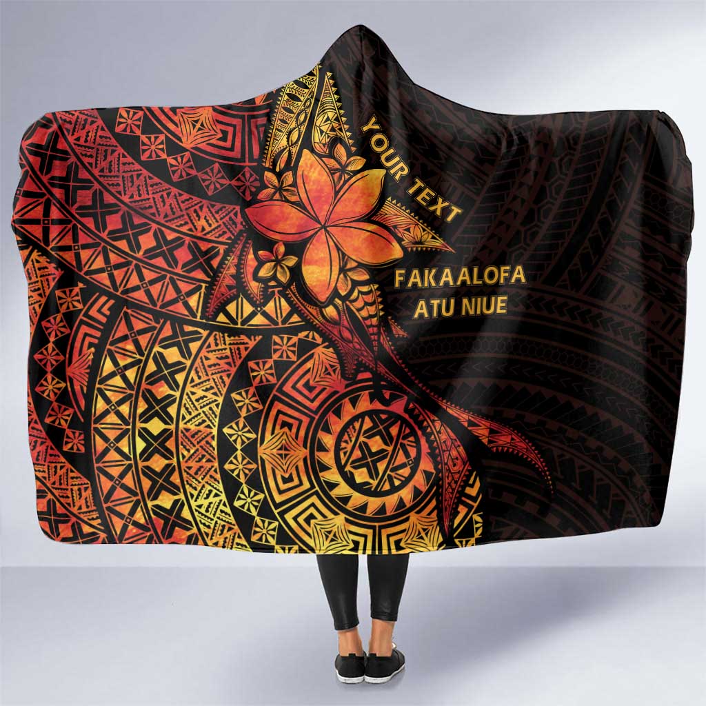 Niue Fakaalofa Atu Personalised Hooded Blanket Whale Hiapo Fiery Motif