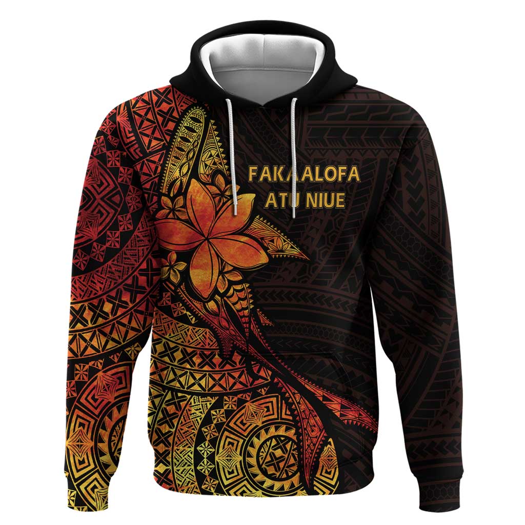 Niue Fakaalofa Atu Personalised Hoodie Whale Hiapo Fiery Motif LT7 Pullover Hoodie Art - Polynesian Pride