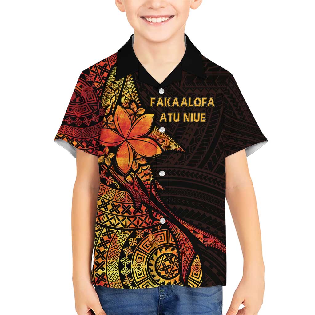 Niue Fakaalofa Atu Personalised Kid Hawaiian Shirt Whale Hiapo Fiery Motif LT7 Kid Art - Polynesian Pride