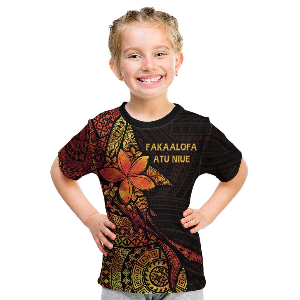 Niue Fakaalofa Atu Personalised Kid T Shirt Whale Hiapo Fiery Motif