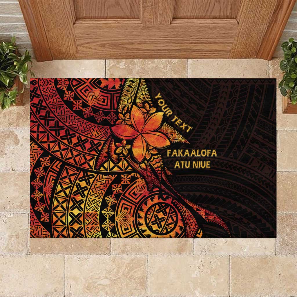 Niue Fakaalofa Atu Personalised Rubber Doormat Whale Hiapo Fiery Motif