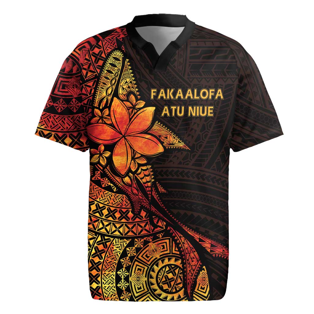 Niue Fakaalofa Atu Personalised Rugby Jersey Whale Hiapo Fiery Motif