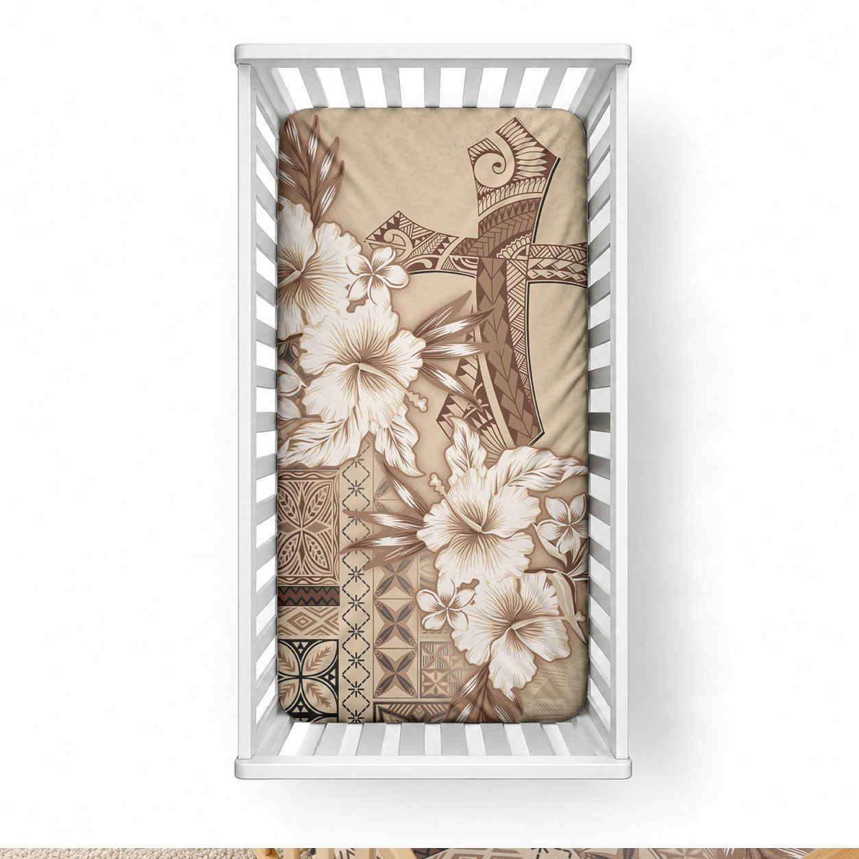 Samoa AIGA Mamanu Siapo Malu Motifs Baby Bed Cover LT7 28 × 52 in Beige - Polynesian Pride