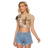Samoa AIGA Mamanu Siapo Malu Motifs Raglan Cropped T Shirt LT7 Female Beige - Polynesian Pride