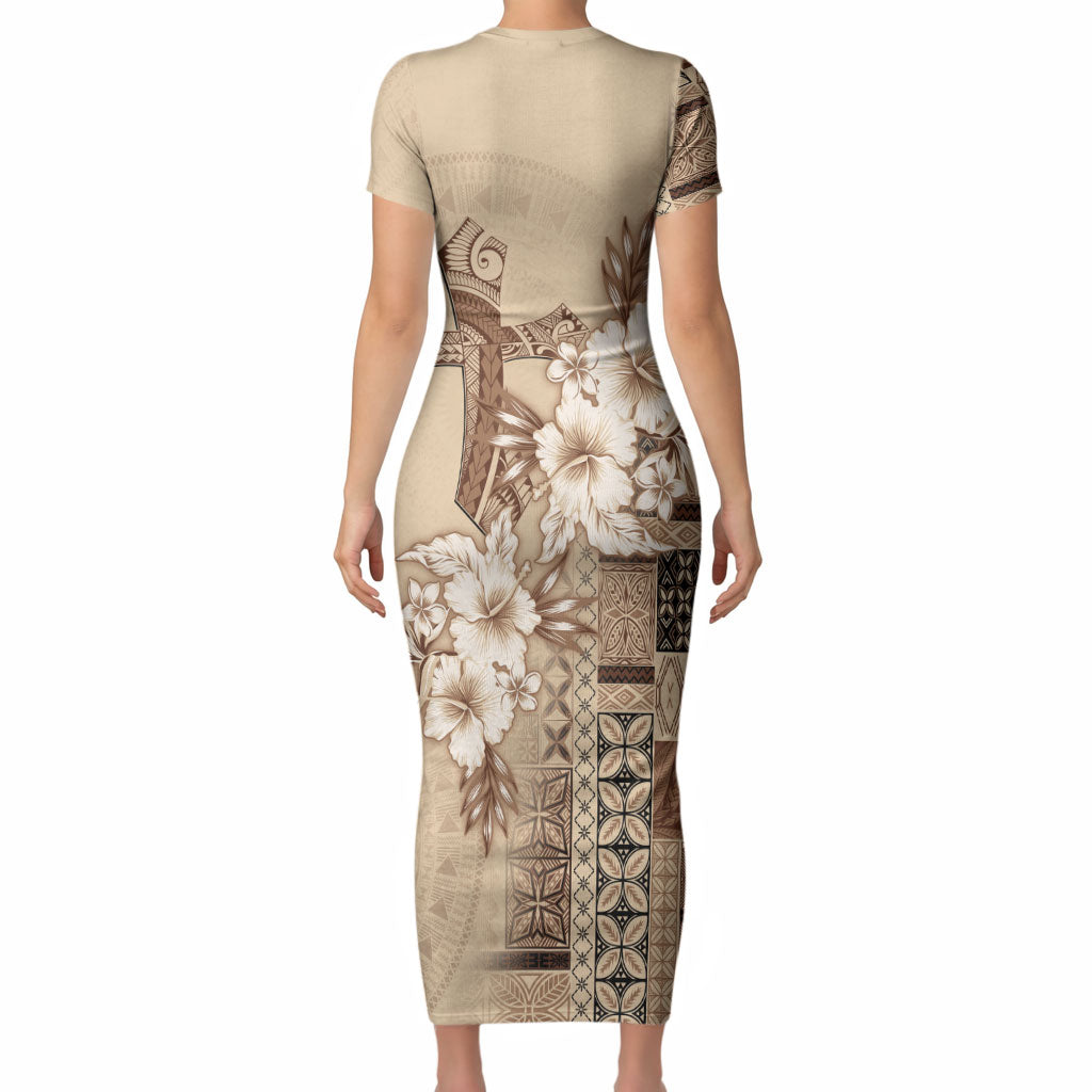 Samoa AIGA Mamanu Siapo Malu Motifs Short Sleeve Bodycon Dress LT7 - Polynesian Pride