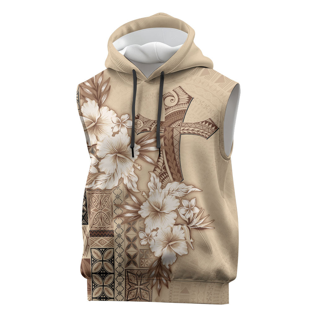 Samoa AIGA Mamanu Siapo Malu Motifs Sleeveless Hoodie LT7 Beige - Polynesian Pride