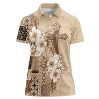 Samoa AIGA Mamanu Siapo Malu Motifs Women Polo Shirt LT7 Female Beige - Polynesian Pride