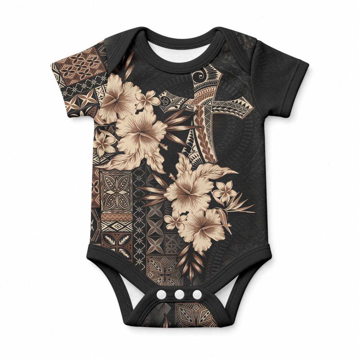 Samoa AIGA Mamanu Siapo Malu Motifs Baby Onesie Black Ver LT7 Black - Polynesian Pride