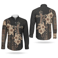Samoa AIGA Mamanu Siapo Malu Motifs Couples Matching Summer Maxi Dress and Long Sleeve Button Shirt Black Ver LT7 - Polynesian Pride