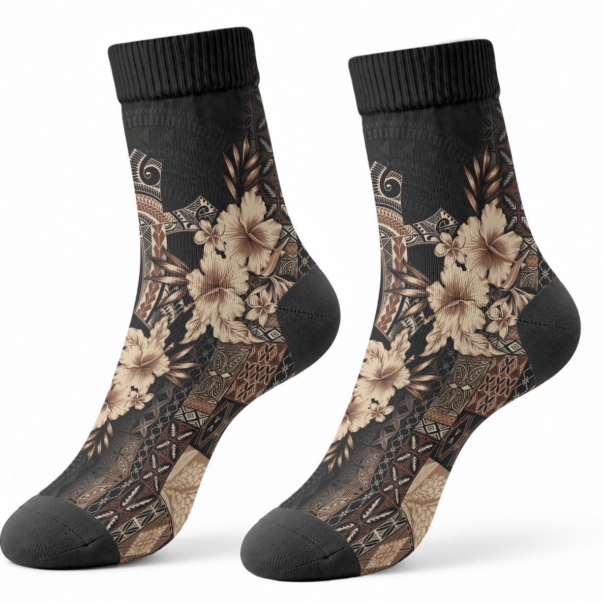 Samoa AIGA Mamanu Siapo Malu Motifs Crew Socks Black Ver LT7 - Polynesian Pride