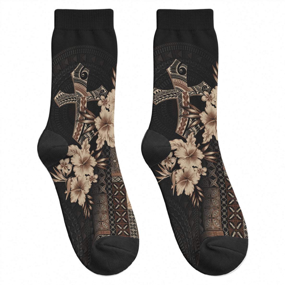 Samoa AIGA Mamanu Siapo Malu Motifs Crew Socks Black Ver LT7 - Polynesian Pride