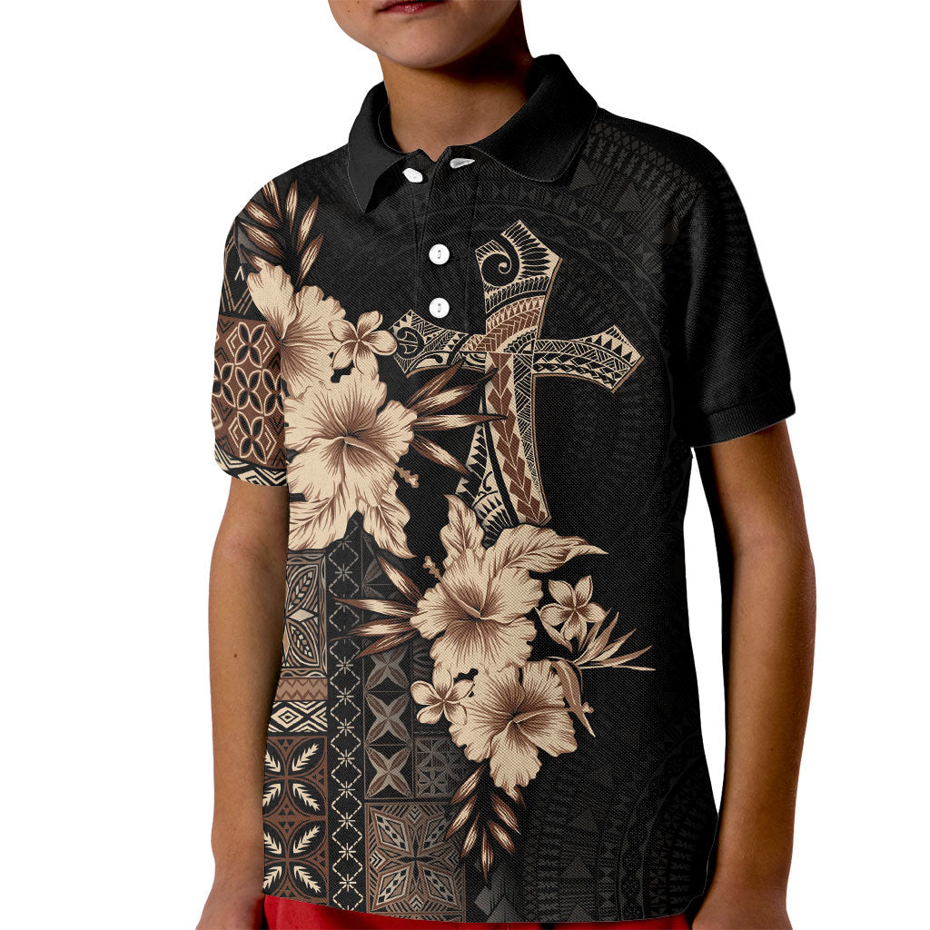 Samoa AIGA Mamanu Siapo Malu Motifs Kid Polo Shirt Black Ver LT7 Kid Black - Polynesian Pride