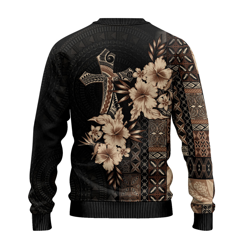 Samoa AIGA Mamanu Siapo Malu Motifs Ugly Christmas Sweater Black Ver LT7 - Polynesian Pride