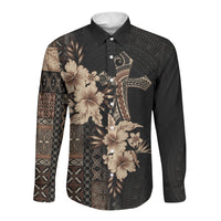 Samoa AIGA Mamanu Siapo Malu Motifs Long Sleeve Button Shirt Black Ver LT7 Unisex Black - Polynesian Pride