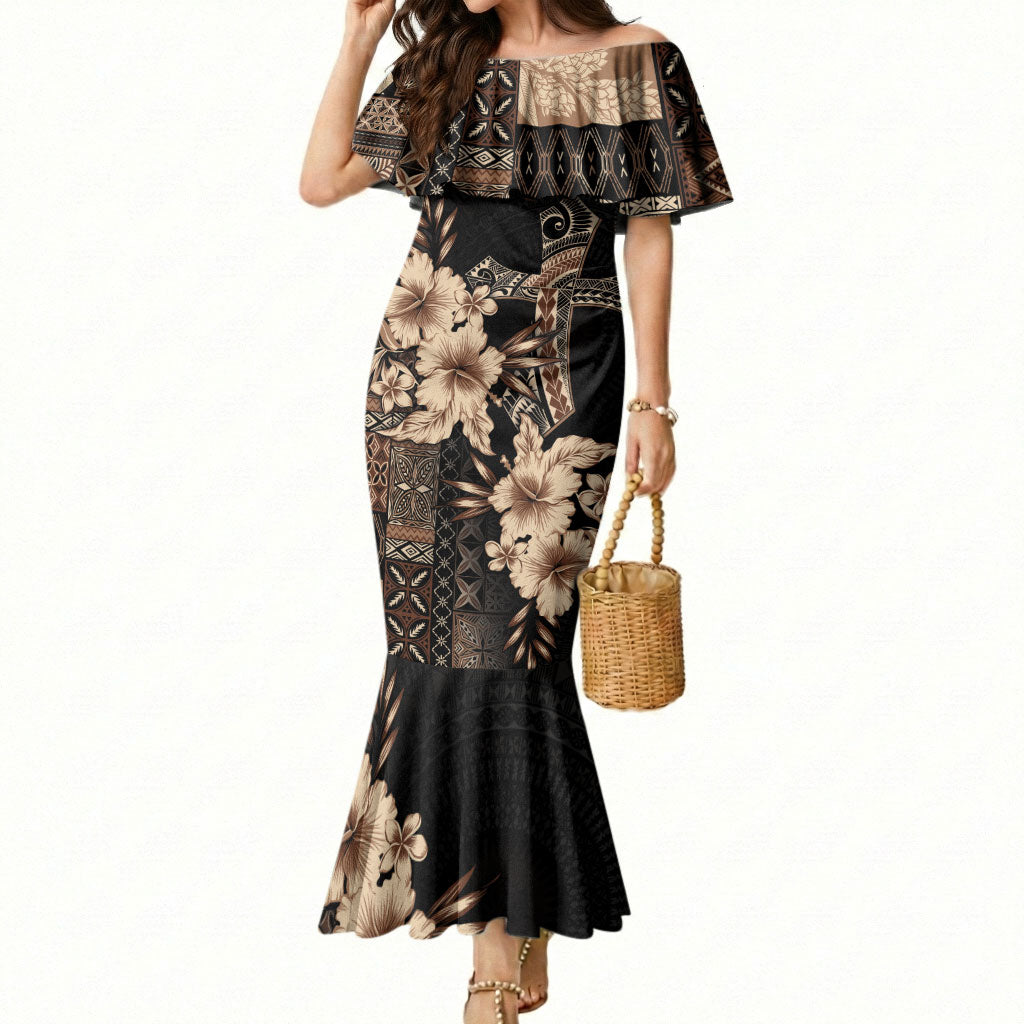 Samoa AIGA Mamanu Siapo Malu Motifs Mermaid Dress Black Ver