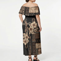 Samoa AIGA Mamanu Siapo Malu Motifs Off Shoulder Maxi Dress Black Ver LT7 - Polynesian Pride