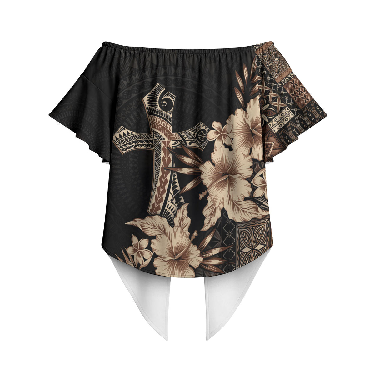 Samoa AIGA Mamanu Siapo Malu Motifs Off Shoulder Wrap Waist Top Black Ver LT7 - Polynesian Pride