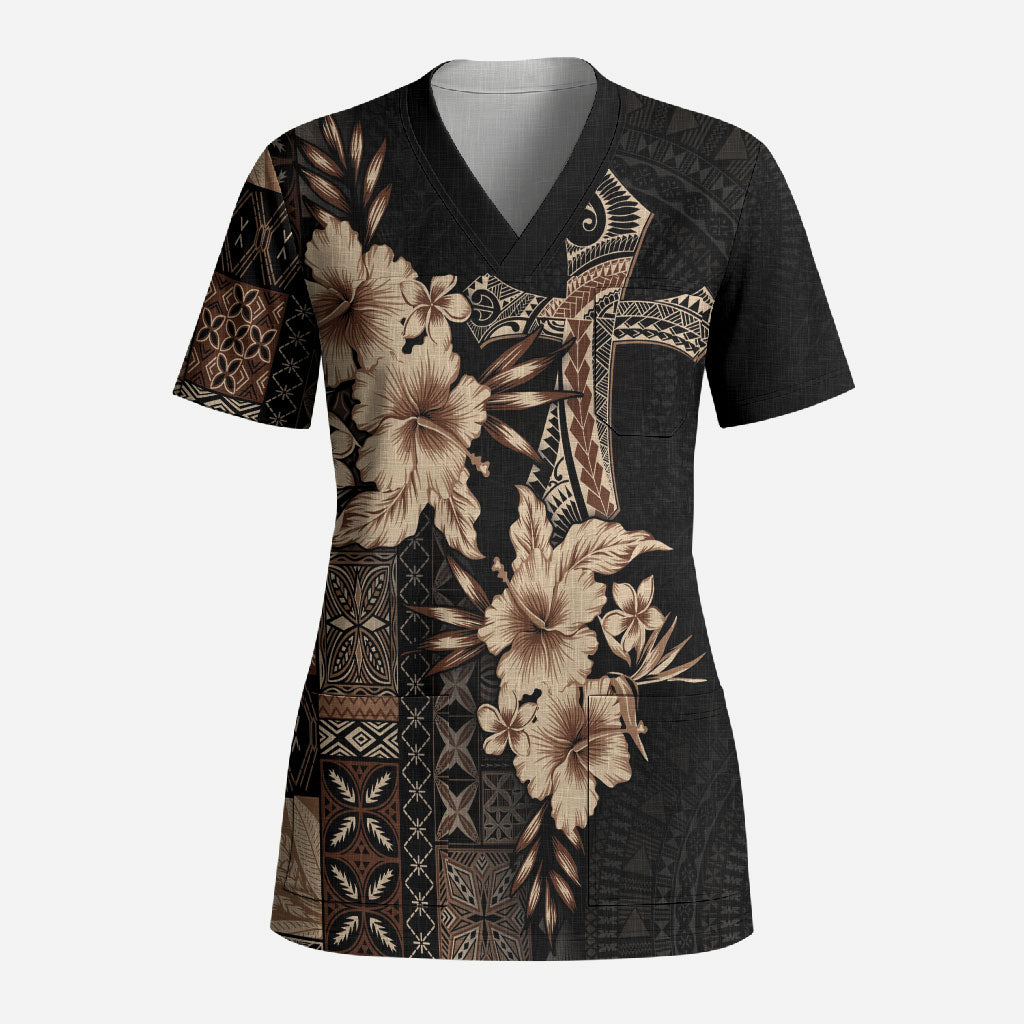 Samoa AIGA Mamanu Siapo Malu Motifs Scrub Top Black Ver