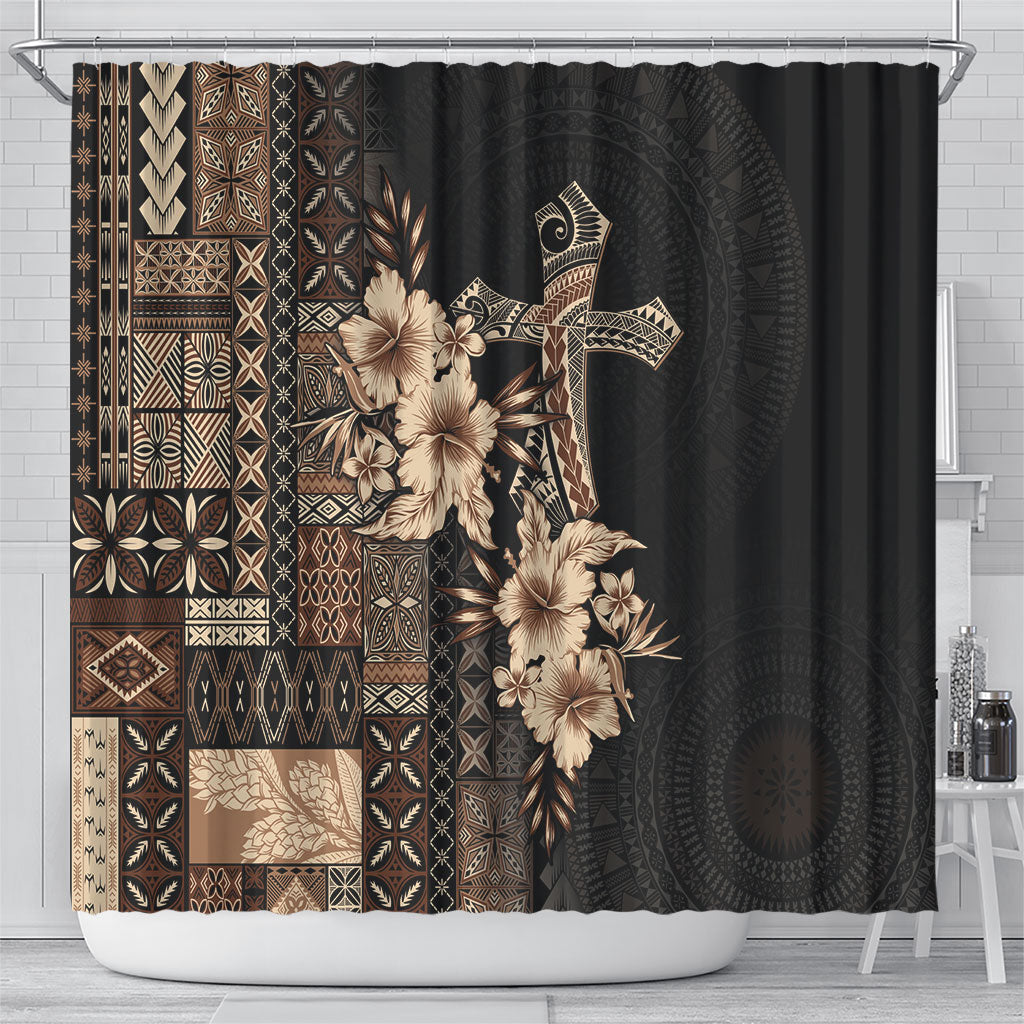 Samoa AIGA Mamanu Siapo Malu Motifs Shower Curtain Black Ver