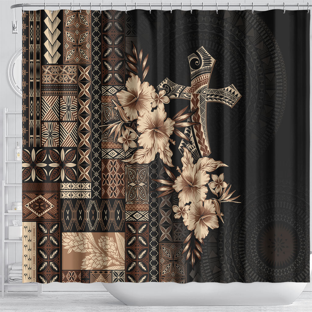 Samoa AIGA Mamanu Siapo Malu Motifs Shower Curtain Black Ver