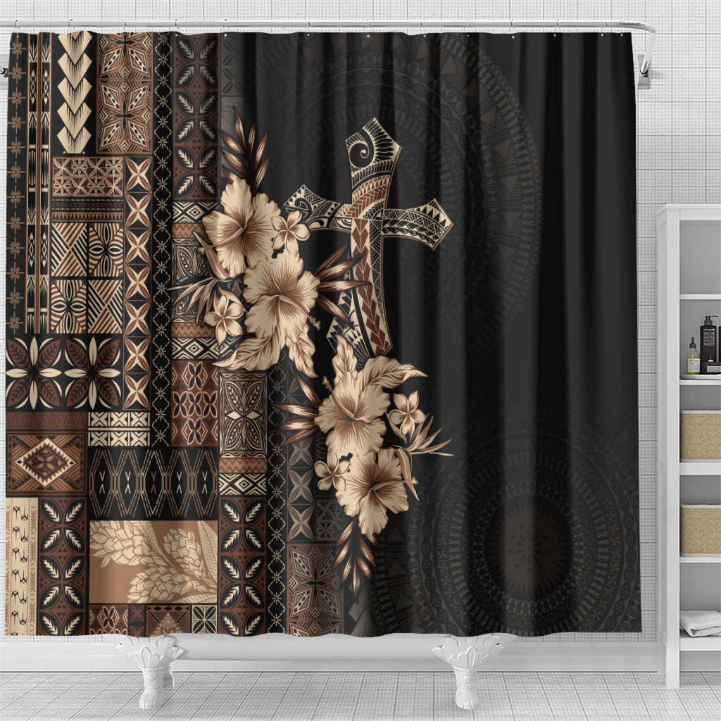 Samoa AIGA Mamanu Siapo Malu Motifs Shower Curtain Black Ver