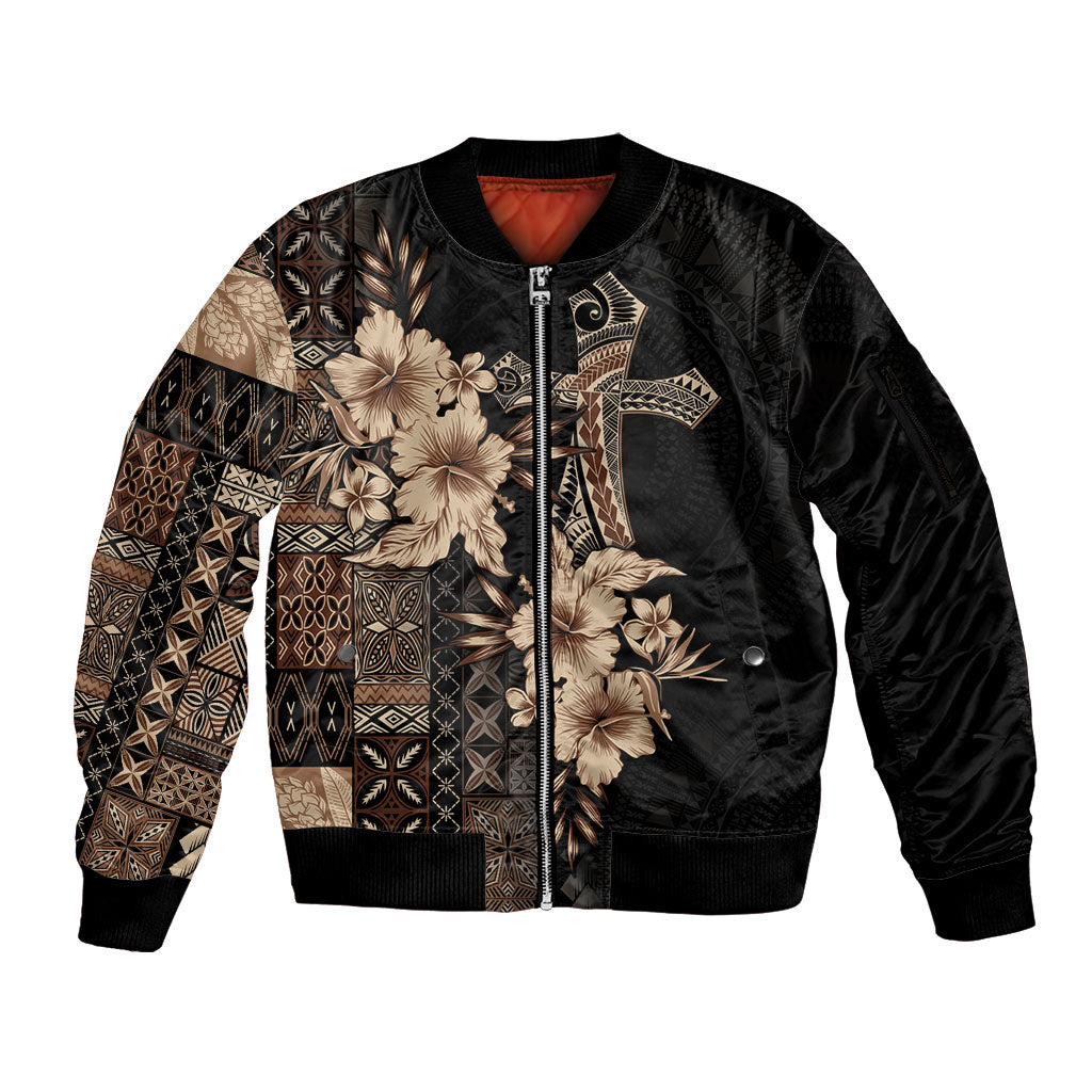 Samoa AIGA Mamanu Siapo Malu Motifs Sleeve Zip Bomber Jacket Black Ver